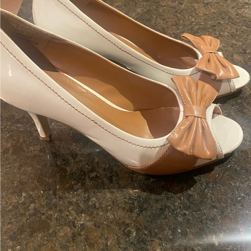 Elegant Cream and Tan Women's Heels,size 10